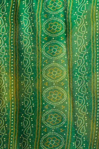 Women's green yellow bandhani print chiffon bandhej style saree with matching blouse