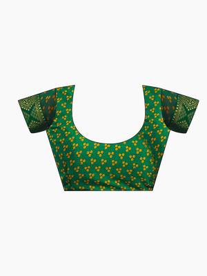 Women's green yellow bandhani print chiffon bandhej style saree with matching blouse 5