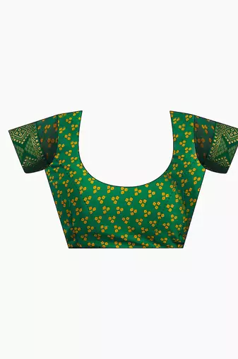 Women's green yellow bandhani print chiffon bandhej style saree with matching blouse