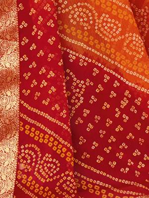 Women's maroon bandhani print chiffon bandhej style saree with matching blouse 4