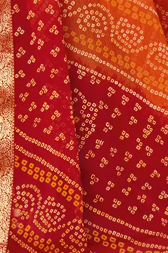 Women's maroon bandhani print chiffon bandhej style saree with matching blouse