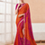 Women's orange pink bandhani print chiffon bandhej style saree with matching blouse