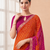 Women's orange pink bandhani print chiffon bandhej style saree with matching blouse