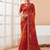 Women's red orange bandhani print chiffon bandhej style saree with matching blouse
