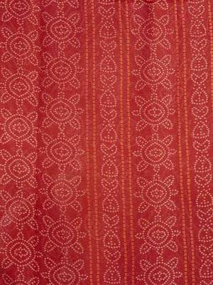 Women's red orange bandhani print chiffon bandhej style saree with matching blouse 4