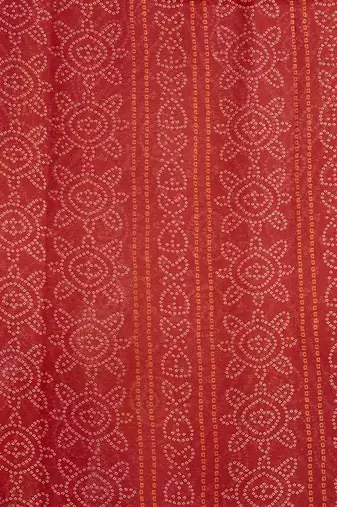 Women's red orange bandhani print chiffon bandhej style saree with matching blouse