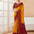 Women's yellow dark red bandhani print chiffon bandhej style saree with matching blouse