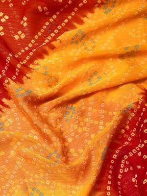 Women's yellow bandhani print chiffon bandhej style saree with matching blouse 3