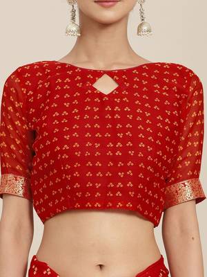 Women's yellow bandhani print chiffon bandhej style saree with matching blouse 5