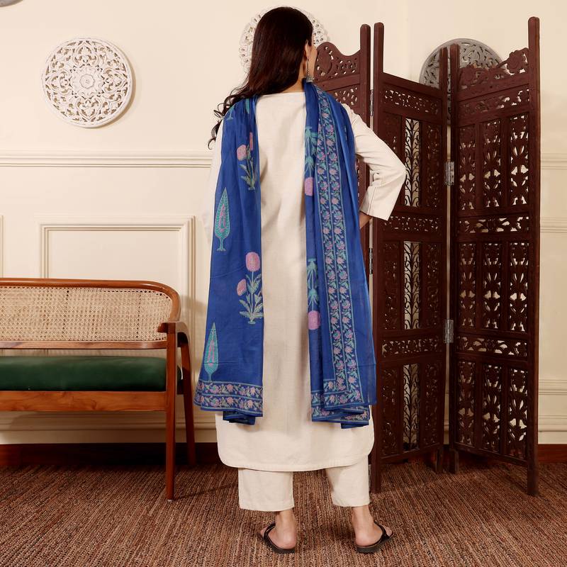 Women's Gorgeous Solid Chanderi Silk Fabric Straight Kurta Pant and Dupatta Set