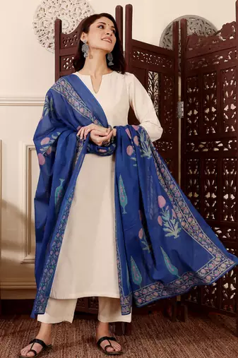 Women's Gorgeous Solid Chanderi Silk Fabric Straight Kurta Pant and Dupatta Set