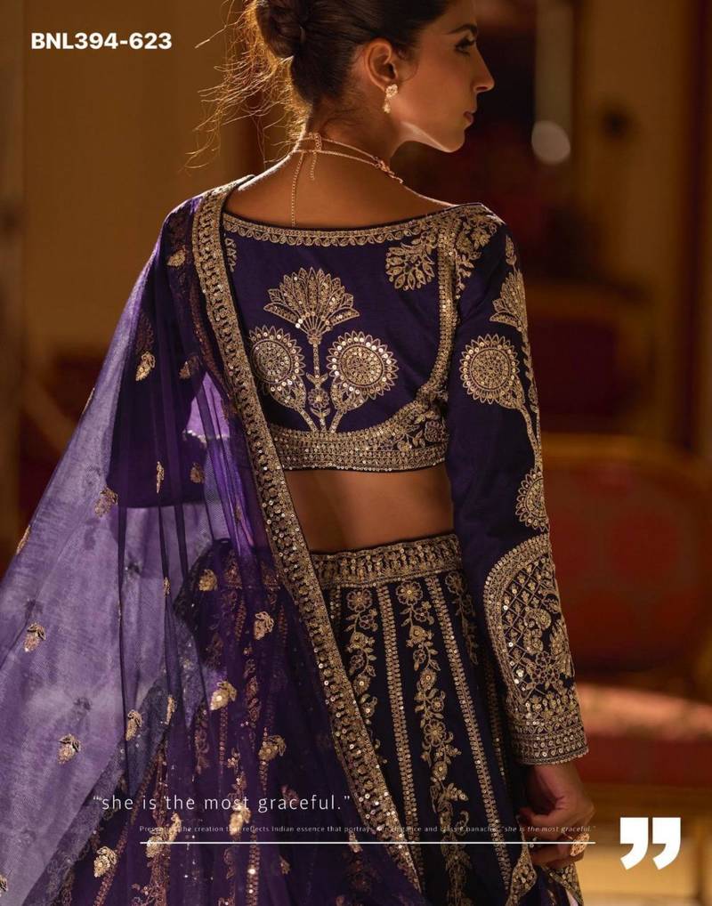navy-blue art_silk embroidered lehengas