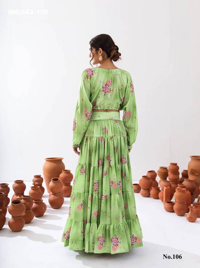 light green crepe printed Lehenga set