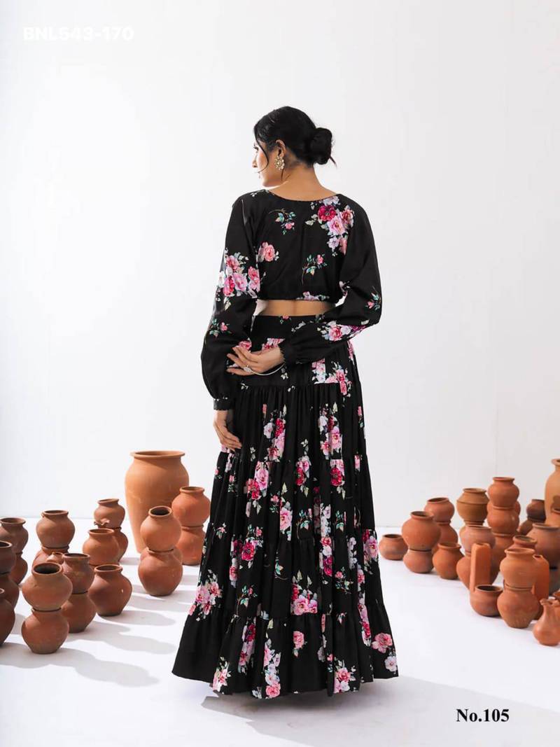 black crepe printed Lehenga set