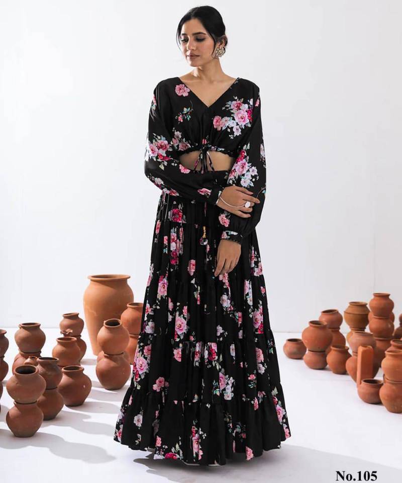 black crepe printed Lehenga set