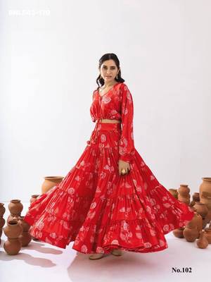 red printed crepe lehenga choli set 1