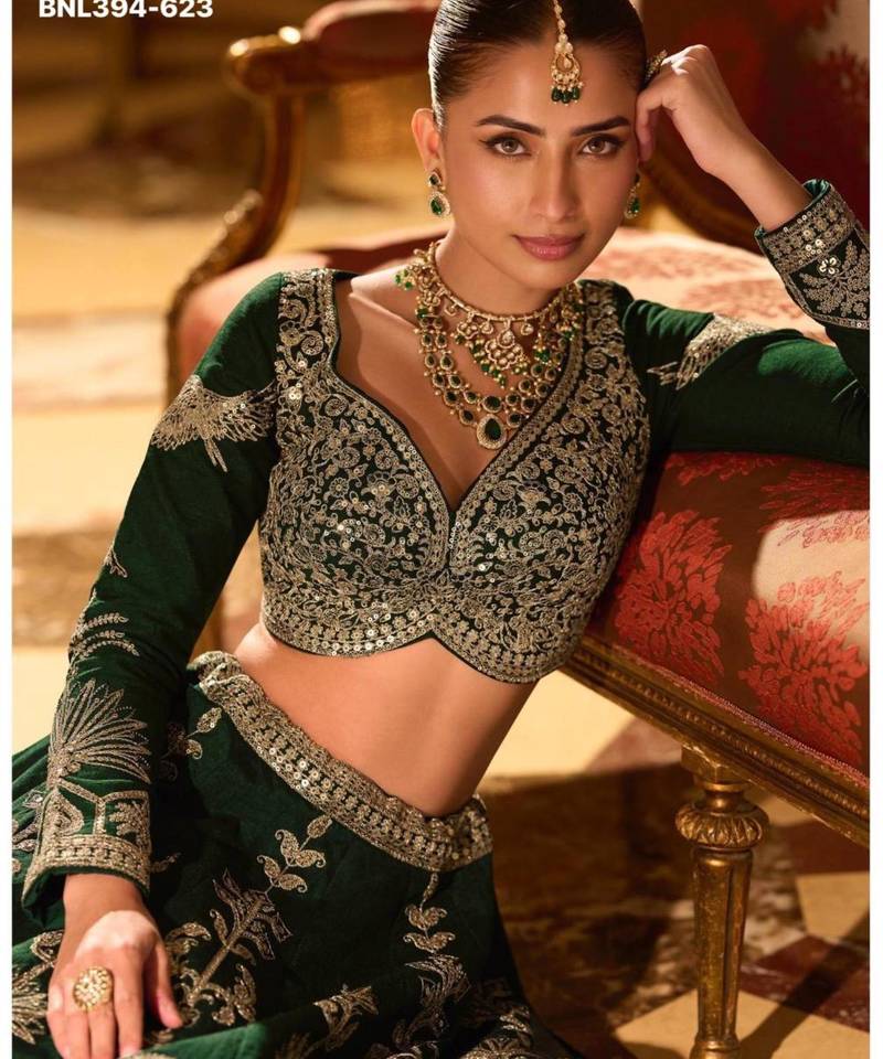 green art_silk embroidered lehengas