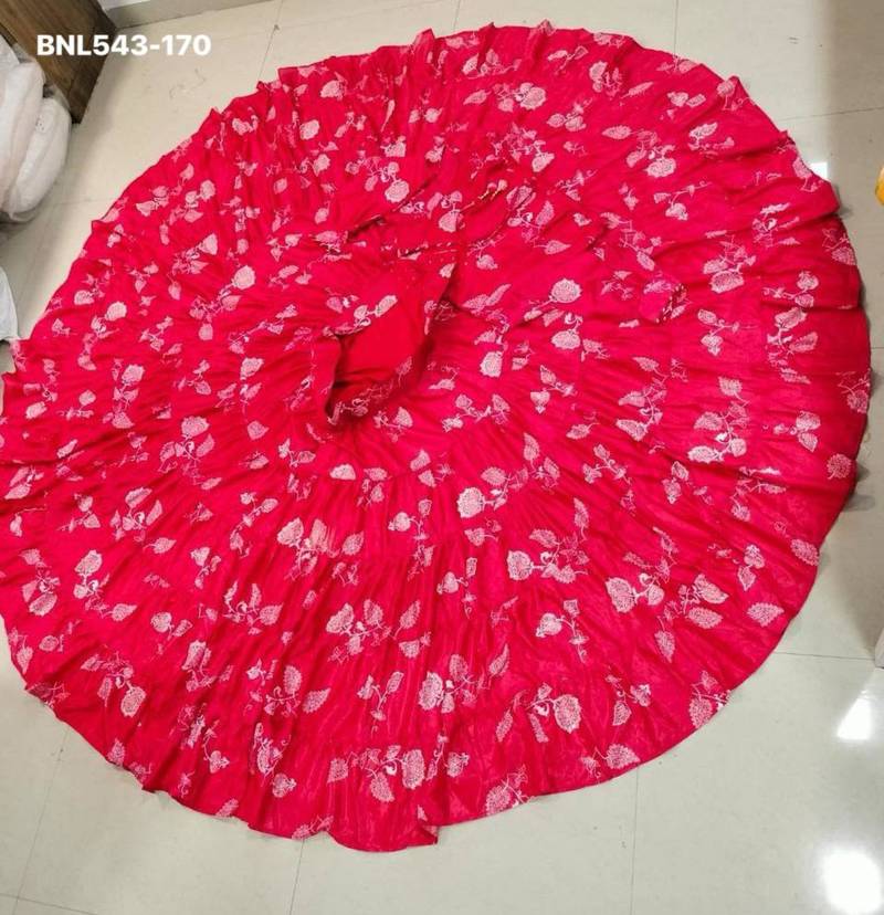 red crepe printed Lehenga set