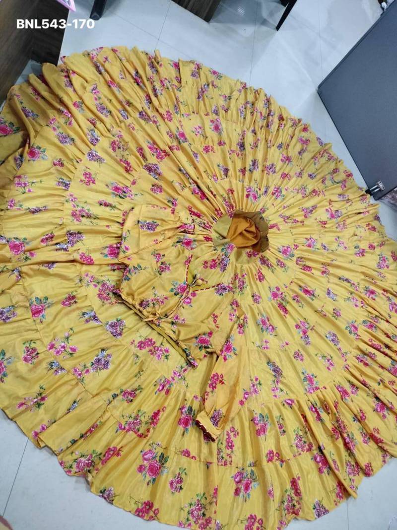 yellow crepe printed Lehenga set