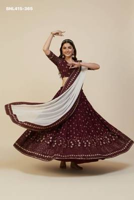 maroon georgette embroidered lehenga choli with dupatta 2