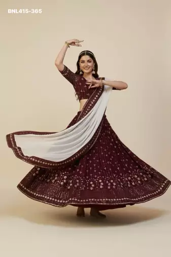maroon georgette embroidered lehenga choli with dupatta