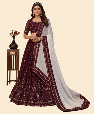 maroon georgette embroidered lehenga choli with dupatta 3