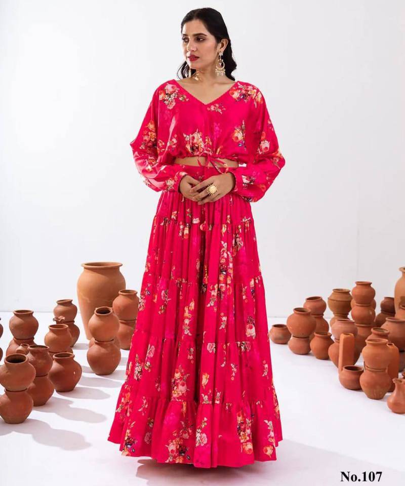 pink crepe printed Lehenga set