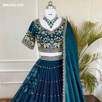 teal blue embroidered silk blend lehenga 2