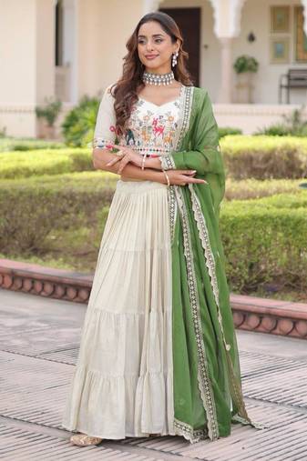 off white embroidered silk lehenga with dupatta