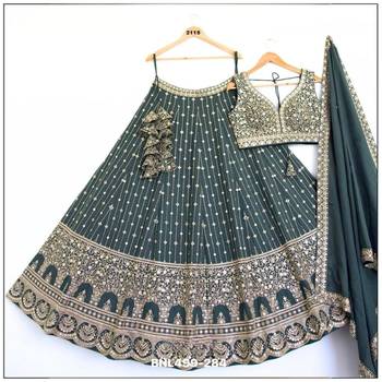 teal blue embroidered georgette lehenga 3