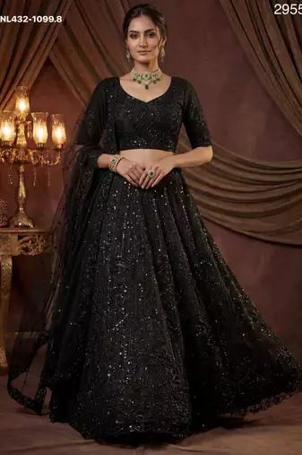 black net embroidered lehengas