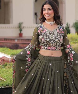 mehendi green embroidered georgette lehenga 1