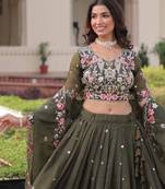 Mehendi green georgette embroidered lehengas