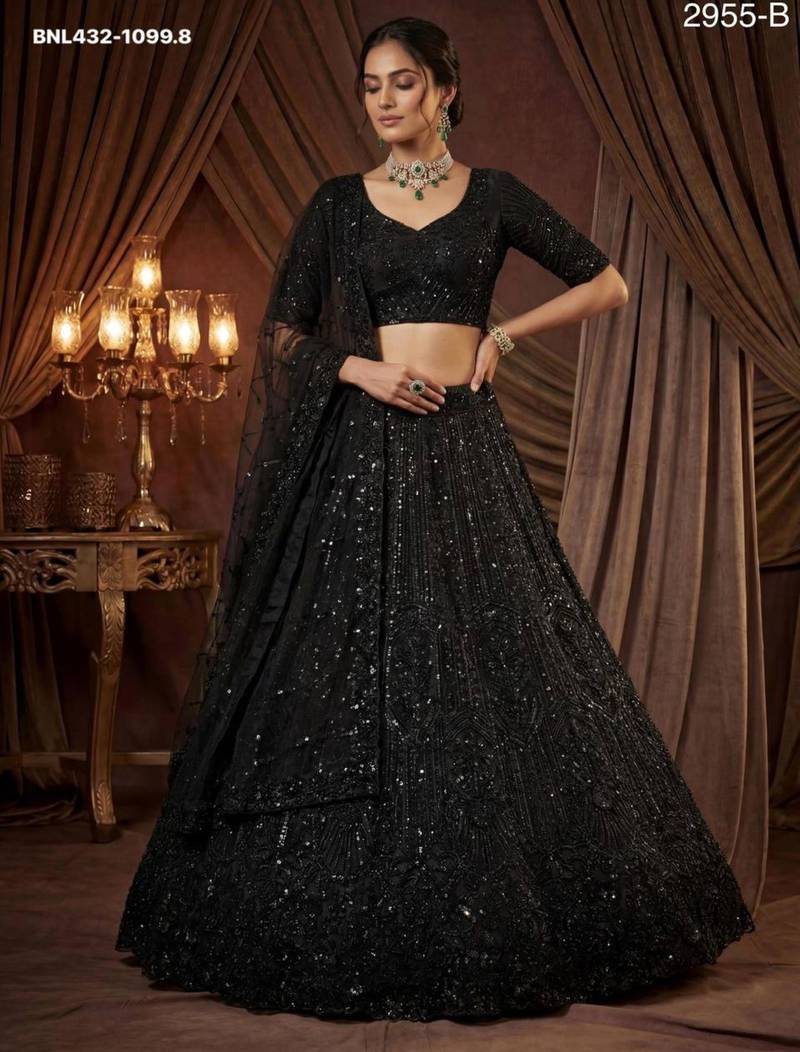 black net embroidered lehengas