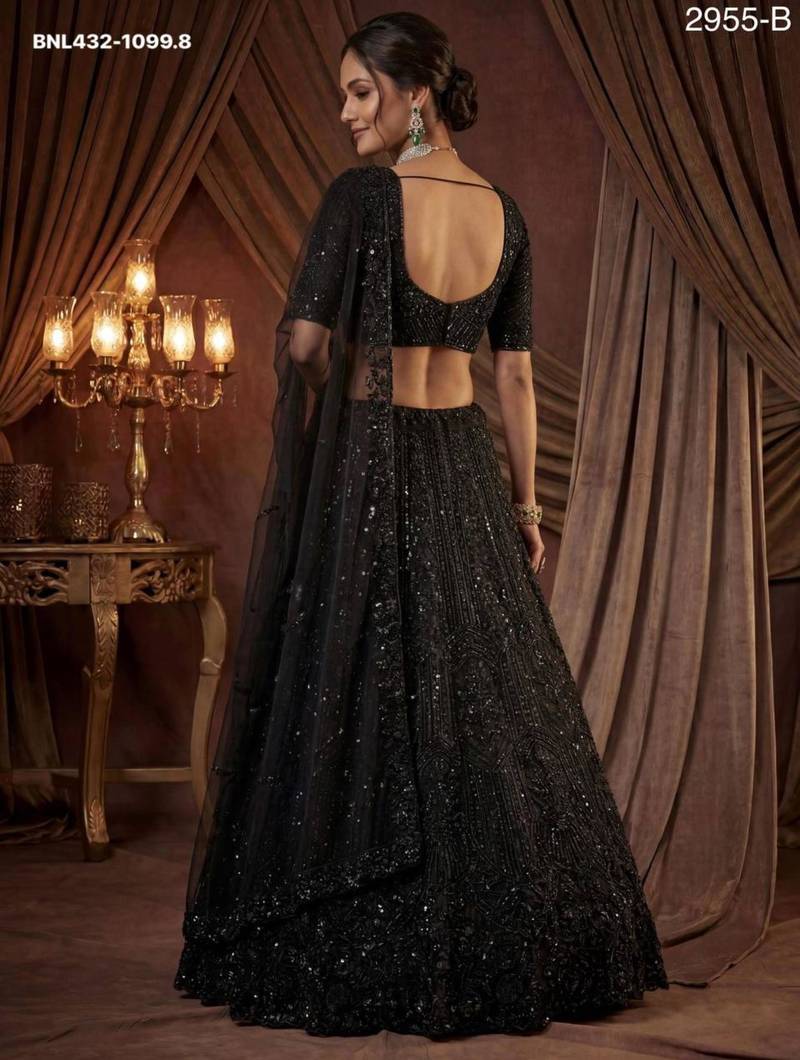 black net embroidered lehengas