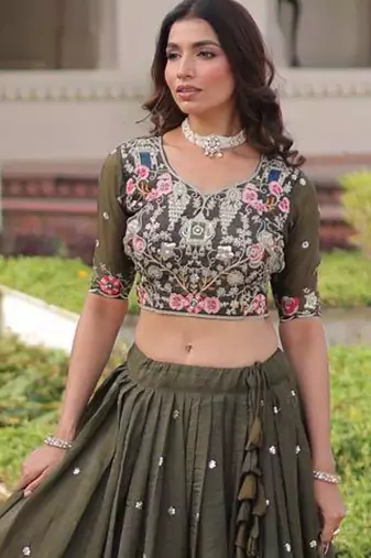 mehendi green embroidered georgette lehenga