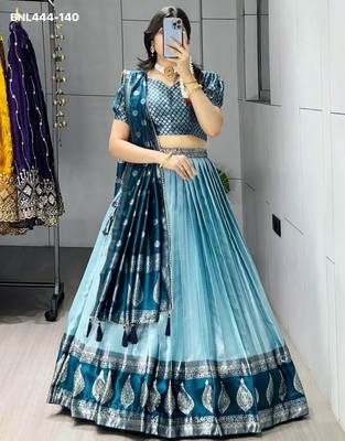 teal blue brasso silk blend lehenga choli 1