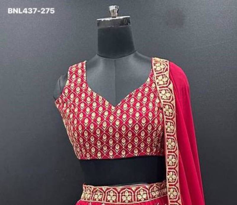 red georgette embroidered lehengas