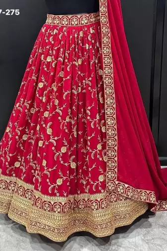 red georgette embroidered lehenga choli with dupatta