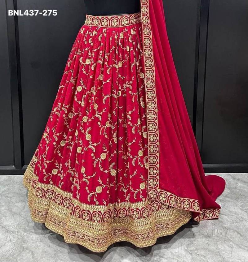 red georgette embroidered lehengas