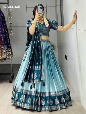 teal blue brasso silk blend lehenga choli 3