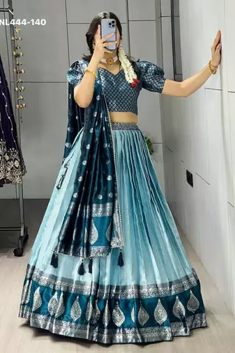 teal blue brasso silk blend lehenga choli