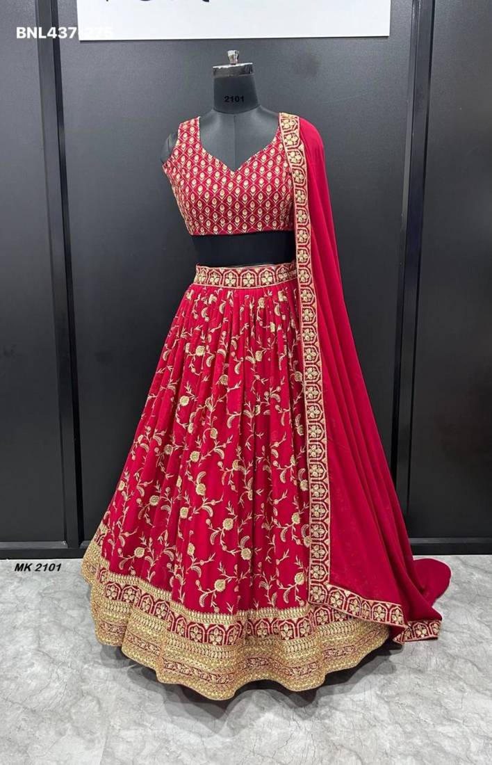 red georgette embroidered lehengas