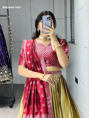 light golden silk blend brasso lehenga choli with dupatta 2