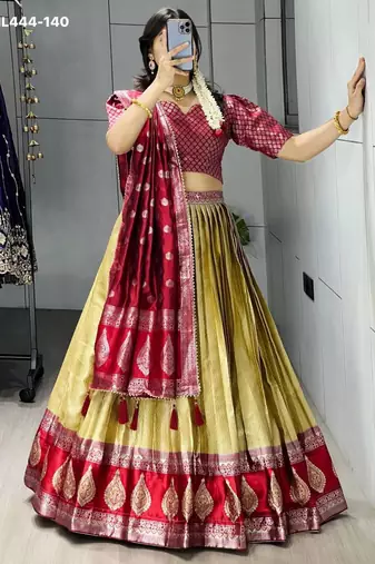 light golden silk blend brasso lehenga choli with dupatta