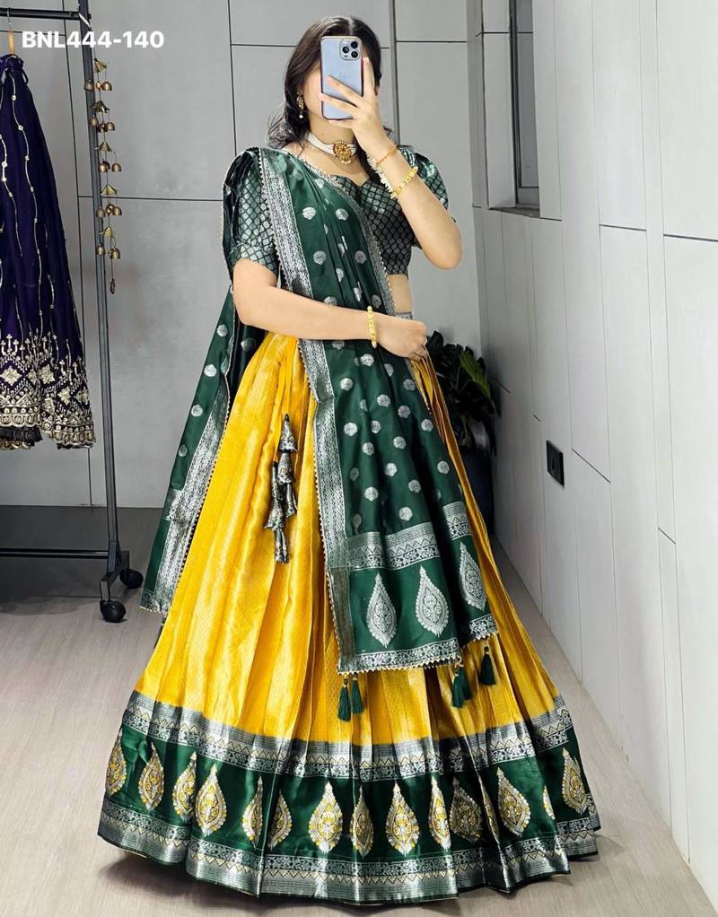 mustard silk_blend brasso lehengas