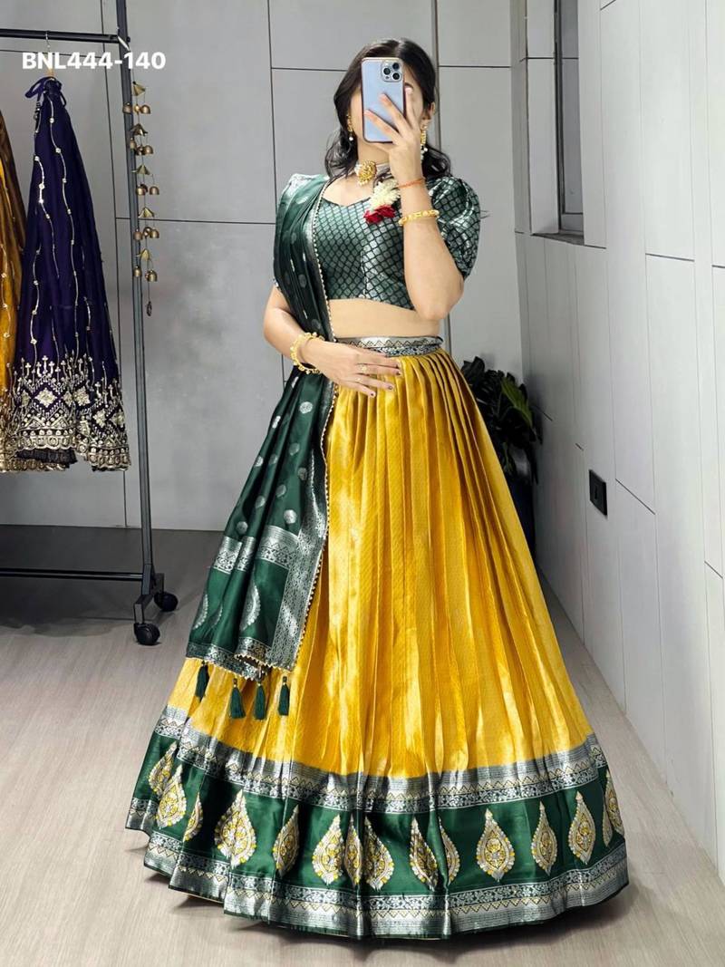 mustard silk_blend brasso lehengas