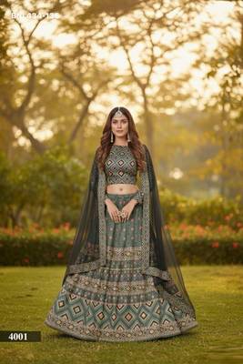 green ajmeri silk printed lehengas choli 1