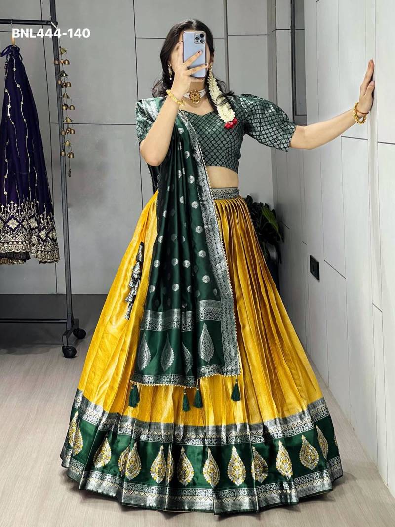 mustard silk_blend brasso lehengas