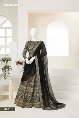 green ajmeri silk printed lehengas choli 3